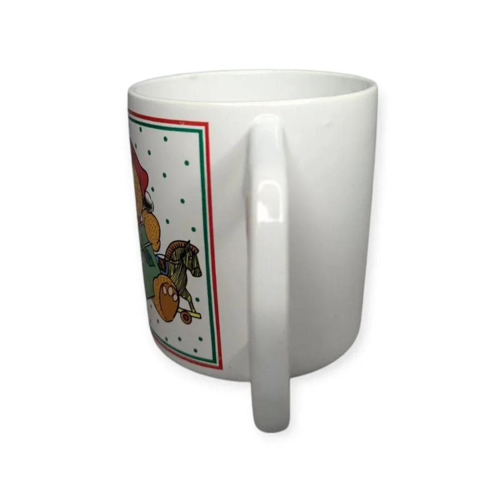 Vintage Enesco Christmas Teddy Ceramic Coffee Mug w/Santa 